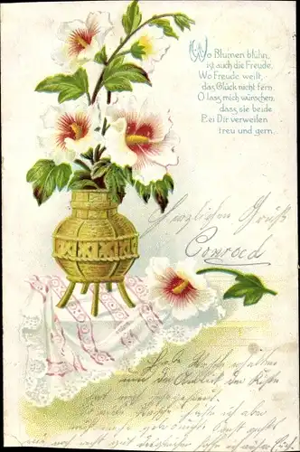 Litho Blühender Hibiskus in einer Standvase