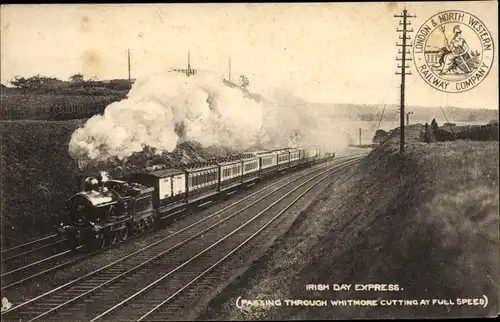 Ak London & North Western Railway, Irish Day Express, Whitmore Cutting, Dampflokomotive