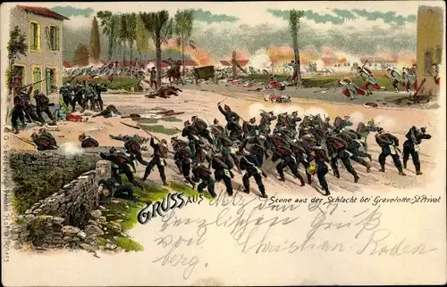 Litho Szene aus der Schlacht bei Gravelotte St. Privat