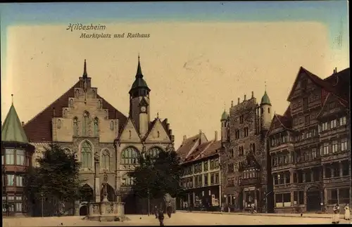 Ak Hildesheim in Niedersachsen, Marktplatz und Rathaus