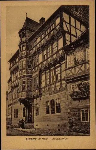 Ak Stolberg Südharz, Konsistorium, Frontansicht, Fassade, Menschen am Eingang