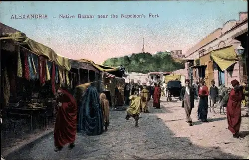 Ak Alexandria Ägypten, Native Bazaar near the Napoleon's Fort