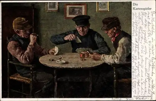 Künstler Ak Drei Männer beim Kartenspiel