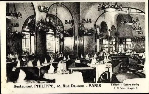 Ak Paris, Restaurant Philippe, Rue Daunou, interieur