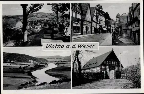Ak Vlotho in Nordrhein Westfalen, Panorama vom Ort, Landhaus, Weserpartie, Straßenpartie
