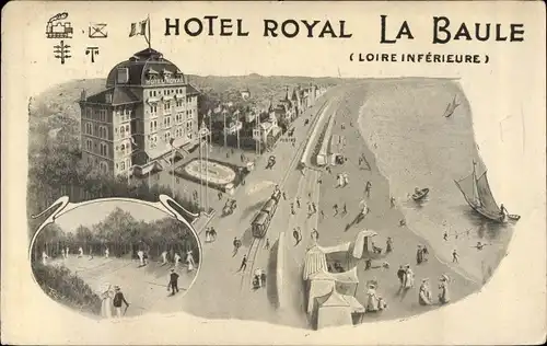 Ak La Baule les Pins Loire Atlantique, Hotel Royal, plage, tramway, Tennis
