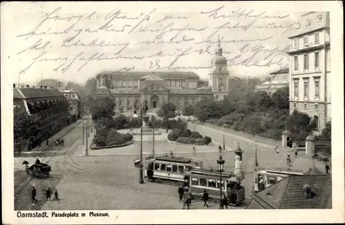 Ak Darmstadt in Hessen, Paradeplatz, Museum
