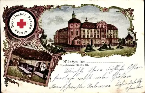 Litho München Bayern, Bayerischer Frauen Verein, Nymphenburger Straße 163, Speisesaal