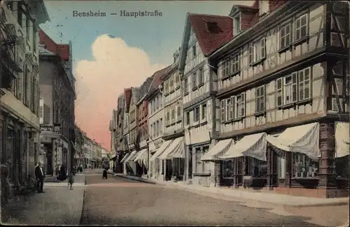 Ak Bensheim an der Bergstraße in Hessen, Partie auf der Hauptstraße, Fachwerkhäuser