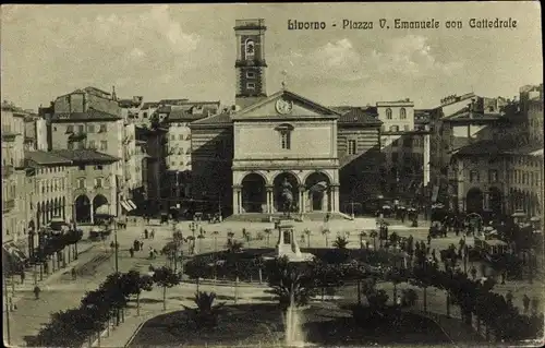 Ak Livorno Toscana, Piazza V. Emanuele con Cattedrale