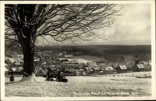 Ak Braunlage im Oberharz, Winterpanorama von der Rosentalbank