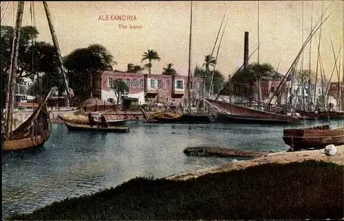 Ak Alexandria Ägypten, The Canal, sailing ships