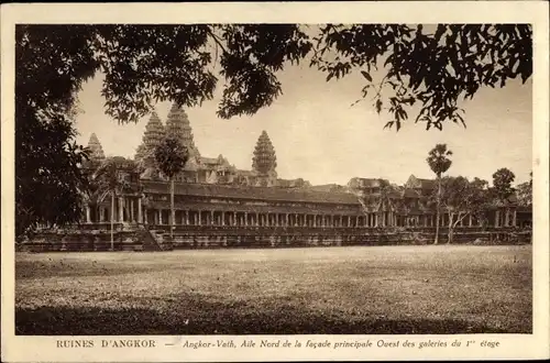 Ak Kambodscha, Angkor Wat, Aile Nord de la facade principale Ouest des galeries du 1er etage