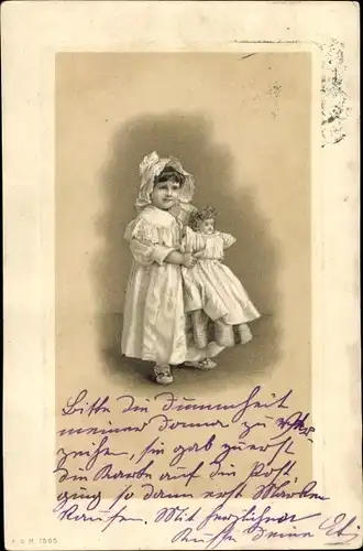 Präge Passepartout Litho Mädchen mit Puppe