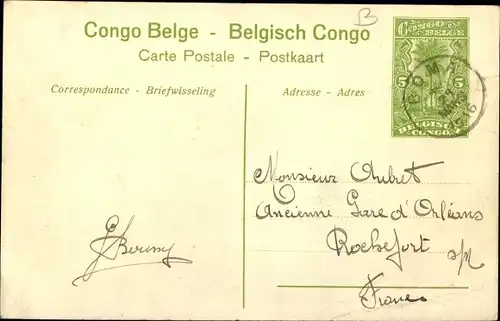 Ganzsachen Ak Congo Belge, DR Kongo Zaire, Anwohner sammeln Brennholz für Dampfer