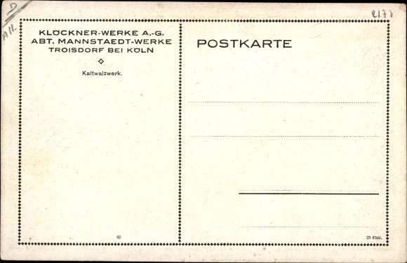 Kunstler Ak Troisdorf Nrw Klockner Werke Ag Abtl Mannstaedt Werke Nr Oldthing Ansichtskarten Postleitzahl 50 59