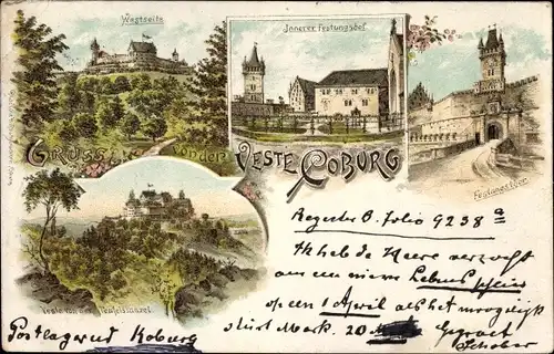 Litho Coburg in Oberfranken, Ansichten der Veste Coburg