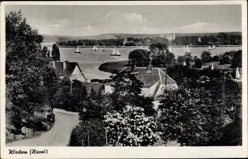Ak Berlin Spandau Kladow, Havelpartie, Segelboote, Blick über die Dächer