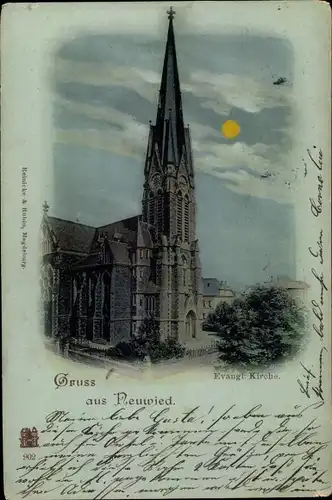 Mondschein Ak Neuwied in Rheinland Pfalz, evangelische Kirche