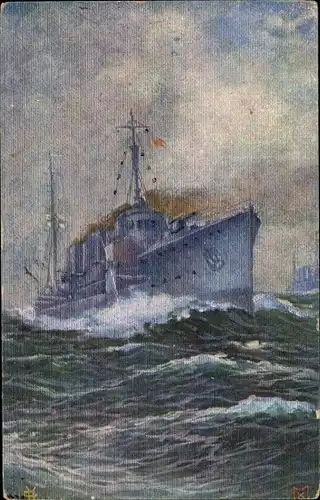Künstler Ak Matthiessen, Karl, SM Zerstörer, Kriegsschiff, klar zum Gefecht
