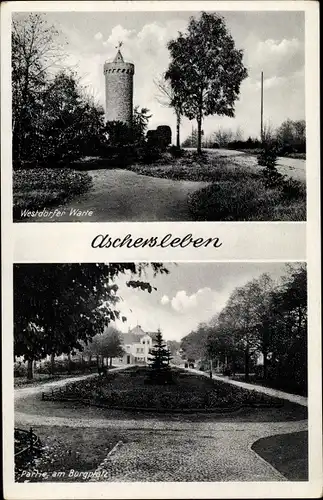 Ak Aschersleben in Sachsen Anhalt, Westdorfer Warte, Partie am Burgplatz
