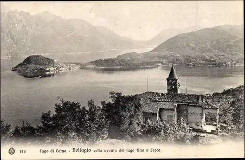 Ak Bellagio Lago di Como Lombardia, colla veduta del lago fino a Lecco