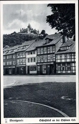 Ak Wernigerode am Harz, Schlossblick an der Schönen Ecke