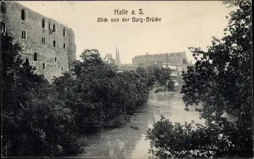 Ak Halle an der Saale, Flusspartie, Blick von der Burgbrücke, Domkirche