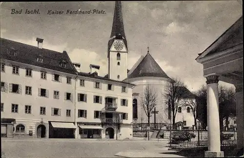 Ak Bad Ischl in Oberösterreich, Kaiser Ferdinand Platz, Kirche
