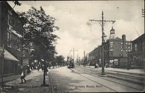 Ak Kingston upon Hull Yorkshire, Anlaby Road, Straßenbahn