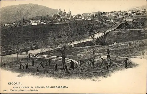 Ak San Lorenzo de El Escorial Madrid, Vista desde el Camino de Guadarrama