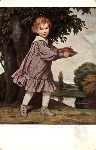 Künstler Ak Zumbusch, Ludwig von, Herbst, Kind mit Äpfel auf einem Teller