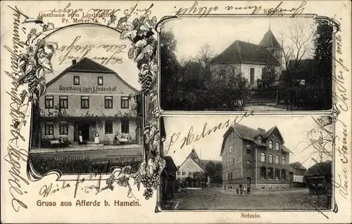 Ak Afferde Hameln in Niedersachsen, Gasthaus zum Lindenhof v. Friedrich Meyer, Kirche, Schule