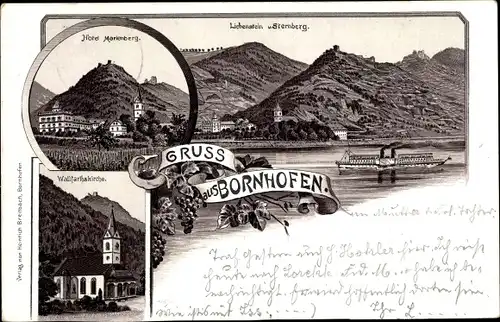 Litho Kamp Bornhofen Rheinland Pfalz, Hotel Marienberg, Wallfahrtskirche, Lichtenstein, Sternberg