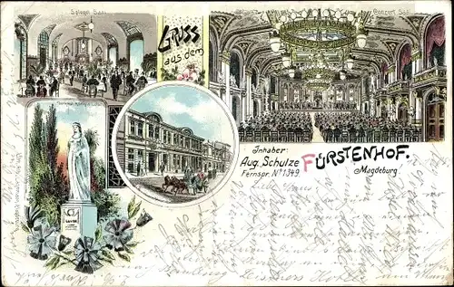 Litho Magdeburg, Fürstenhof, Konzertsaal, Spiegelsaal, Denkmal Königin Luise