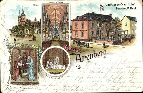 Litho Arenberg Koblenz, Gasthaus zur Stadt Cöln, Kirche, Innenansichten