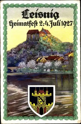 Wappen Künstler Ak Leisnig an der Freiberger Mulde Sachsen, Heimatfest 1927