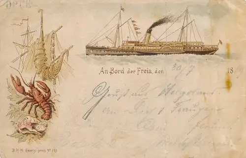Vorläufer Litho Helgoland Heligoland, Seebäderdampfer Freia, Ballins Dampfschiff Rhederei