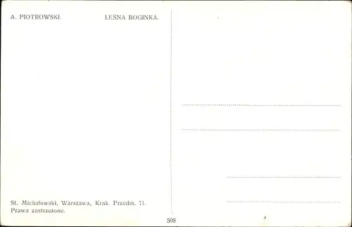 Künstler Ak Piotrowski, A., Lesna Boginka, Waldgöttin, Frauenakt, Feuer, Tracht