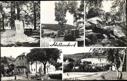 Ak Hellendorf Bad Gottleuba in Sachsen, Denkmal, Gasthaus, Wanderweg