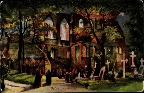 Künstler Ak Oybin in Sachsen, Mönchszug an der alten Kirche