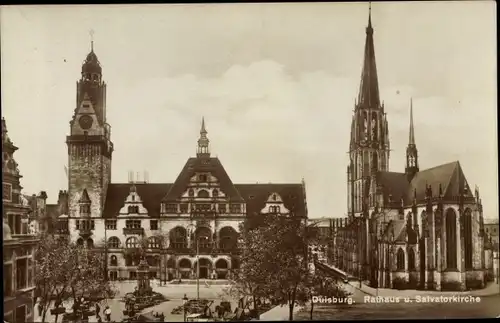 Ak Duisburg im Ruhrgebiet, Rathaus und Salvatorkirche