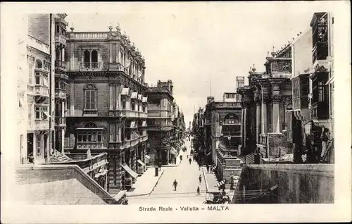 Ak Valletta Malta, Strada Reale, Straßenpartie