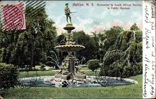 Ak Halifax Nova Scotia Kanada, Monument to South African Heroes in Public Gardens