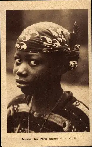 Ak AOF, Afrikanerin mit Kopftuch, Mission des Peres Blancs