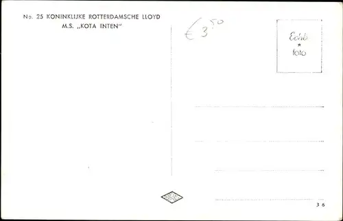 Ak Dampfer MS Kota Inten, Koninklijke Rotterdamsche Lloyd