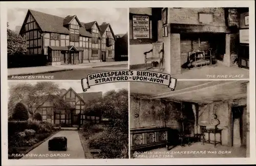 Ak Stratford upon Avon Warwickshire England, Shakespeare's Birthplace, Fire Place, Room