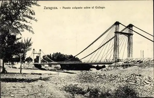 Ak Saragossa Aragonien Spanien, Puente colgante sobre el Gallego