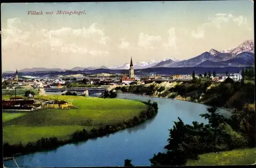Ak Villach in Kärnten, Panorama mit Mittagskogel