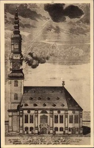 Künstler Ak Hamburg, Die erste St. Michaeliskirche, Erster Brand der Kirche, 1750